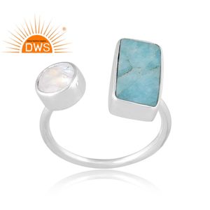 แหวนพลอยอะมาโซไนท์ธรรมชาติสีเงินสเตอร์ลิงและพระจันทร์สีรุ้งเครื่องประดับออกแบบได้ตามต้องการเป็นของขวัญสำหรับผู้หญิง - Product Image 1