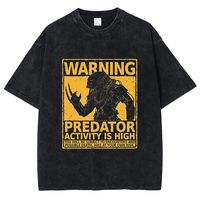 2025 Herren T-Shirt mit Predator-Muster, DTG-Druck, Kurzarm, Retro, Sommer, Gewaschene Baumwolle, Atmungsaktiv, Vorderes Logo, Lässig