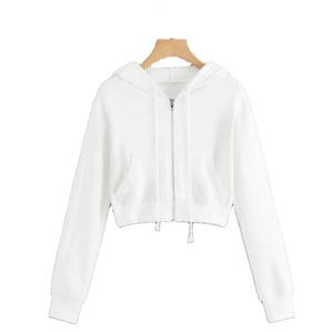 Sudaderas con capucha y sudaderas para mujer con cremallera, Top corto personalizado con cremallera completa de algodón 100% polar para niñas, Sudadera con capucha sexy reflectante de terciopelo para mujer - Product Image 1