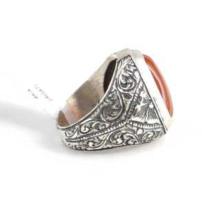 Anillo de Plata de Ley 925 Hecho a Mano para Hombre con Incrustaciones de Ágata y Grabado, para Uso Diario - Product Image 3