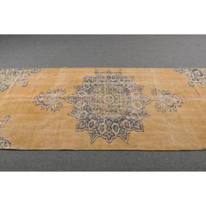 Alfombra Vintage de 3.9x9.2 pies, Alfombra Turca con Diseño de Parches Amarillos - Product Image 3