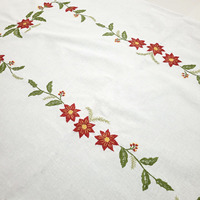 Nappe en coton personnalisée en gros Noël brodé Poinsettia ourlet couverture de Table maison Restaurant vacances lavable