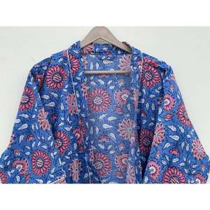 Robe Kimono en Coton Biologique Coupe Ample Taille Naturelle Imprimé Floral Fait Main - Product Image 3