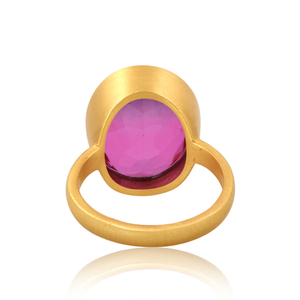 Anillo de piedras preciosas de cuarzo con doblete de amatista bio, anillo de latón chapado en oro, anillos de moda, proveedor de joyería, Colección clásica - Product Image 2