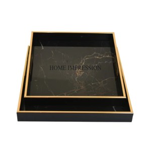 Set Of 2 High Standard Quality Metal Made <b>Black</b> Color Unique Designer Enamel Finishing Rectangular <b>Serving</b> <b>Tray</b> In Lowest Price - Product Image 1