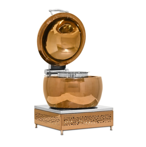 Chauffe-plats multifonctionnel doré pour restaurant, ustensiles de cuisine en métal avec couvercle en verre - Product Image 4