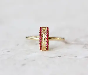 Mode Robijn Edelsteen Ronde Briljante 18K Robijn Geel Goud Statement Ring Nieuwste Ontwerp Alternatieve Ring Verstelbare Ring Sieraden