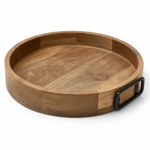 Plateau à petit-déjeuner en bois personnalisé Plateau de service en bois d'acacia Plateau de service rond en bois avec poignée de f s international - Product Image 2