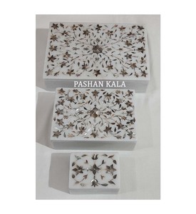 New Lightweight Pure White Marble With Fine Finishing Customized Shape Mother Of Pearl Inlay Flower Design Jewelry <b>Storage</b> <b>Boxes</b> - Product Image 1