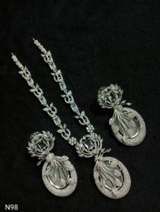 AMERICAN DIAMOND BRIDALCLASSIC STYLE NECKLACE SET & HIGH QUALITY <b>EARRINGS</b> JEWELLERY SET <b>SILVER</b> PLATED JEWELLERYFOR WOMEN &GIRLS - Product Image 3