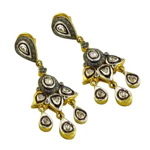 Boucles d'oreilles pendantes en forme de larme plaquées or, avec accents de diamants, design de boucle d'oreille pendante, pour mariage, fête, pierre principale en perle, cadeau parfait pour elle - Product Image 2