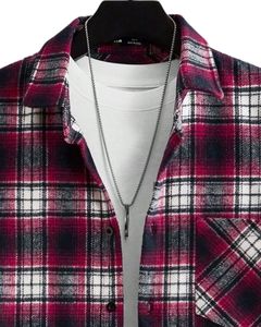 Chemise en flanelle à carreaux pour homme, sur mesure, bordeaux et blanc, boutonnée, manches longues, décontractée, hiver, avec poche poitrine - Product Image 2