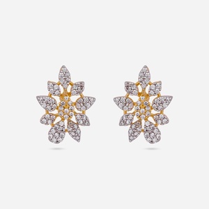 Pendientes de circonita 188854 de moda, religiosos, de latón y cobre, con baño de rodio, diseño floral geométrico con diamante y perla - Product Image 1