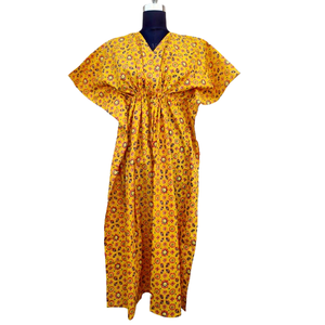 <b>Kaftan</b> Handblock Bagru Print Cotton Fabric <b>Long</b> Casual <b>Dress</b> For Women - Product Image 1
