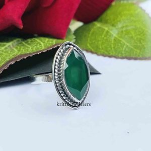 Women's Classic Style <b>Statement</b> <b>Ring</b> Handmade 925 Sterling Silver Natural Green Onyx Marquise Cut Gemstone Bezel Setting Party - Product Image 3