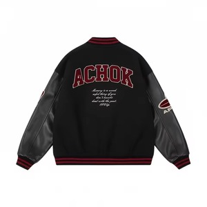 Chaqueta Bomber Varsity negra unisex, Chenille Letterman personalizada de primera calidad con parches bordados - Product Image 3