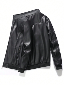 Chaqueta de hombre de piel de becerro auténtica con logotipo personalizado, cuello alto, estilo urbano, transpirable para invierno. - Product Image 2