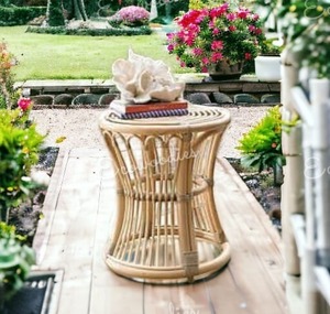 New Stylish Rattan Side Table Home Living Room Decoration Ottoman Best Quality Hotel Restaurant Decor Ottoman Bone Inlay Console - Product Image 1