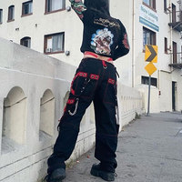 Pantalons pour femmes, style gothique punk emo, jeans baggy à pattes d'éléphant, pantalon large, vêtements grunge, hip hop, vêtements convertibles