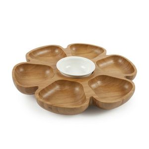 Plateau à croustilles et à trempette en bois de manguier avec bol en acier inoxydable Plateau de service rond en bois élégant pour collations et trempettes - Product Image 4