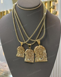 New Arrival Yellow Gold Plated Round Cut Moissanite Claw Setting Sterling Silver Jesus Face Pendant <b>Necklace</b> Hip Hop <b>Boys</b> Party - Product Image 2