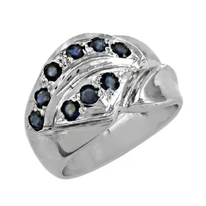 Bague en argent 925 sertie de saphir pour femmes, taille ajustable, style ethnique, bijoux de mariage avec placage en laiton - Product Image 1