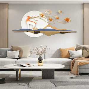 กวางทองหรูหราพร้อมดวงจันทร์และลายดอกไม้ศิลปะนามธรรมโลหะ3D ผนังสำหรับการตกแต่งภายในห้องนั่งเล่นร่วมสมัย - Product Image 5