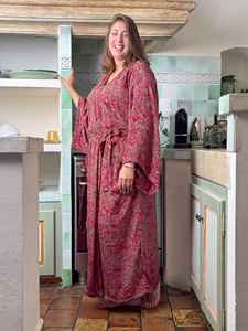 Boho cổ điển Dài Lụa Kimono ăn mặc phụ nữ áo choàng tắm phong cách maxi quần áo ngủ áo choàng bơi thanh lịch che Up Thời trang - Product Image 3