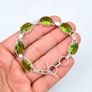 Pulsera de peridoto verde brillante bohemio de Plata de Ley 925, joyería ajustable hecha a mano, piedras preciosas facetadas ovaladas para regalo de mujer - Product Image 1