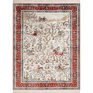Tapis en soie noué à la main Gulmarg Ivory, motif floral, forme rectangulaire, pour la maison - Pae-4998, tapis pour chambre et salon - Product Image 1