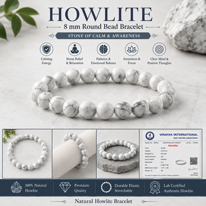 Pulsera de cuentas de howlita natural de 8 mm - Joyería de piedras preciosas de cristal calmante energizada con Reiki - Product Image 4
