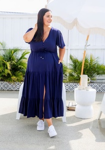 Attrayant 2025 été rayonne longue plaine bleu dames robe pour femmes Boho confortable grande taille ample décontracté ample Maxi robe - Product Image 4