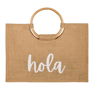 Customized Logo Colorful Eco-friendly <b>Jute</b> <b>Tote</b> Shopping <b>Bag</b> with Wood Handle for Weddings and Beach Promotions - Product Image 2