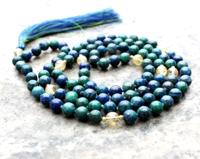 Collier de perles Mala en chrysocolle naturelle 6 mm, 108 pierres, cristal de guérison, ethnique, pour prière hindoue, cadeau spirituel
