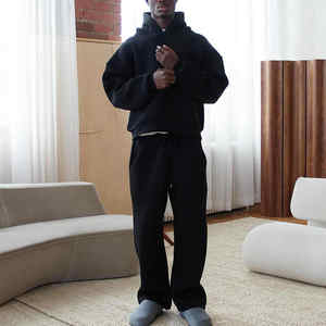 Ensemble survêtement unisexe en coton 100% avec capuche et pantalon de survêtement surdimensionné, design personnalisé, poids lourd, ample, pour l'hiver - Product Image 2