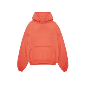 Heavy 400gsm Cotton Fleece HOODIE Vintage Pink Hoodies Hombres Drop Shoulder Hoodie con botón a presión - Product Image 4