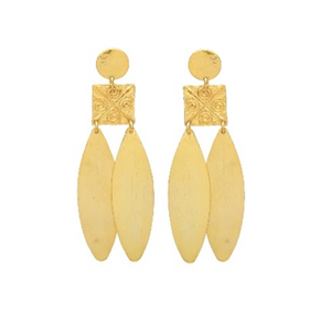 Pendientes de gota con estampado de hojas grandes Accesorios de latón chapado en oro más vendidos - Product Image 1