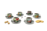 Ensemble de 6 tasses à expresso avec soucoupes, 900 ml, porcelaine durable, style tropical chic par Excelsa Luxury, résistantes à la chaleur, rondes