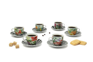 Juego de 6 tazas de espresso con platillo, 900 ml, porcelana, duraderas, estilo tropical chic de Excelsa Luxury, resistentes al calor, redondas - Product Image 2