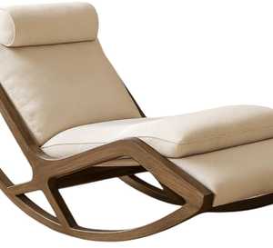 Fauteuil à bascule en bois à lattes de style moderne du milieu du siècle |   Siège en peluche ergonomique pour la chambre d'enfant ou le salon, fauteuil de loisirs en bois à dossier haut - Product Image 4