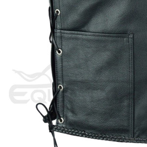 Chaleco de cuero para hombre, chaleco de motorista de cuero auténtico negro con hebilla de anzuelo, encaje lateral trenzado, proveedor a granel, chaleco de motorista personalizado - Product Image 3