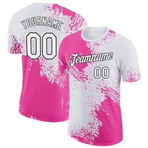 เสื้อยืดส่งตรงจากอุตสาหกรรมเสื้อกีฬา engro เสื้อยืดลายพู่กันพู่กันสีชมพูขาวดำดีไซน์3D ออกแบบได้ตามต้องการ - Product Image 1