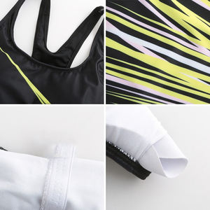 Maillot de bain une pièce noir pour femmes avec imprimé vague abstraite vert néon et blanc pour la natation, les vêtements de plage et les activités en piscine - Product Image 5