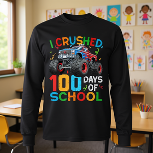 Camiseta de Manga Larga con Diseño de Camioneta Monstruo para Celebrar el 100 Día de Clases, Camiseta Promocional - Product Image 3