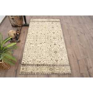 Vintage 3x5.7 ft Rug, Turkish Rug, <b>Brown</b> Patchwork <b>Wool</b> Rug - Product Image 1