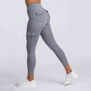 Vente en gros de leggings de gym pour femmes pantalon de yoga taille haute à motif uni avec fermeture élastique à la taille - Product Image 5