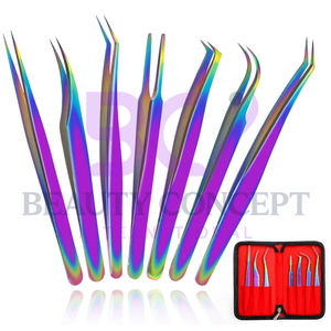 Pince à épiler légère en acier inoxydable faite à la main greffe droite et incurvée arc-en-ciel pour l'extension de cils de soins personnels pointe pointue - Product Image 1