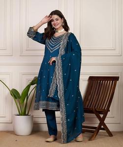 Ready To Wear Women's Chanderi <b>Silk</b> Bottom <b>Kurta</b> Pant Dupatta Party Wear Suit All Sizes Available By Export - Product Image 5