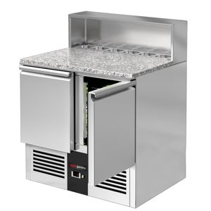Mostrador refrigerado comercial Saladette PREMIUM - 903 mm - 240 L - 2 puertas - parte superior abierta para 5 x GN 1/6 y tapa abatible de acero inoxidable - Product Image 5