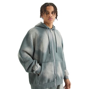 Sweat à capuche zippé intégral de haute qualité avec cordon de serrage personnalisé, effet délavé, style streetwear, coupe régulière, grandes tailles, coupe ample pour hommes - Product Image 4